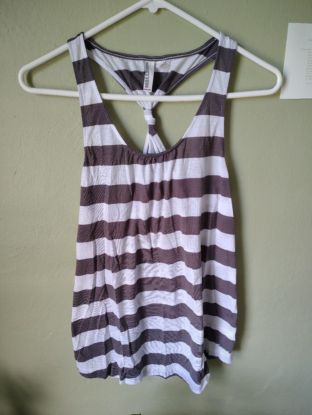 ☀️5/$25☀️ Hang Ten Women's Medium Racer Knot-Back Gray & White Striped Tank Top